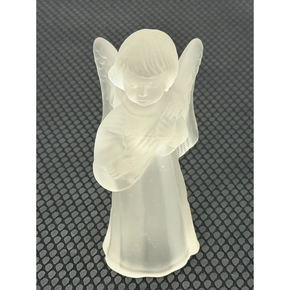 Crystal Caroling Angels Candle Holders Frosted Playing Musical Instruments Set 3
